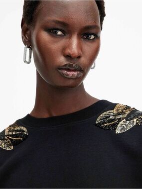 All Saints Black Sweatshirt with Gold & Silver Embellishments